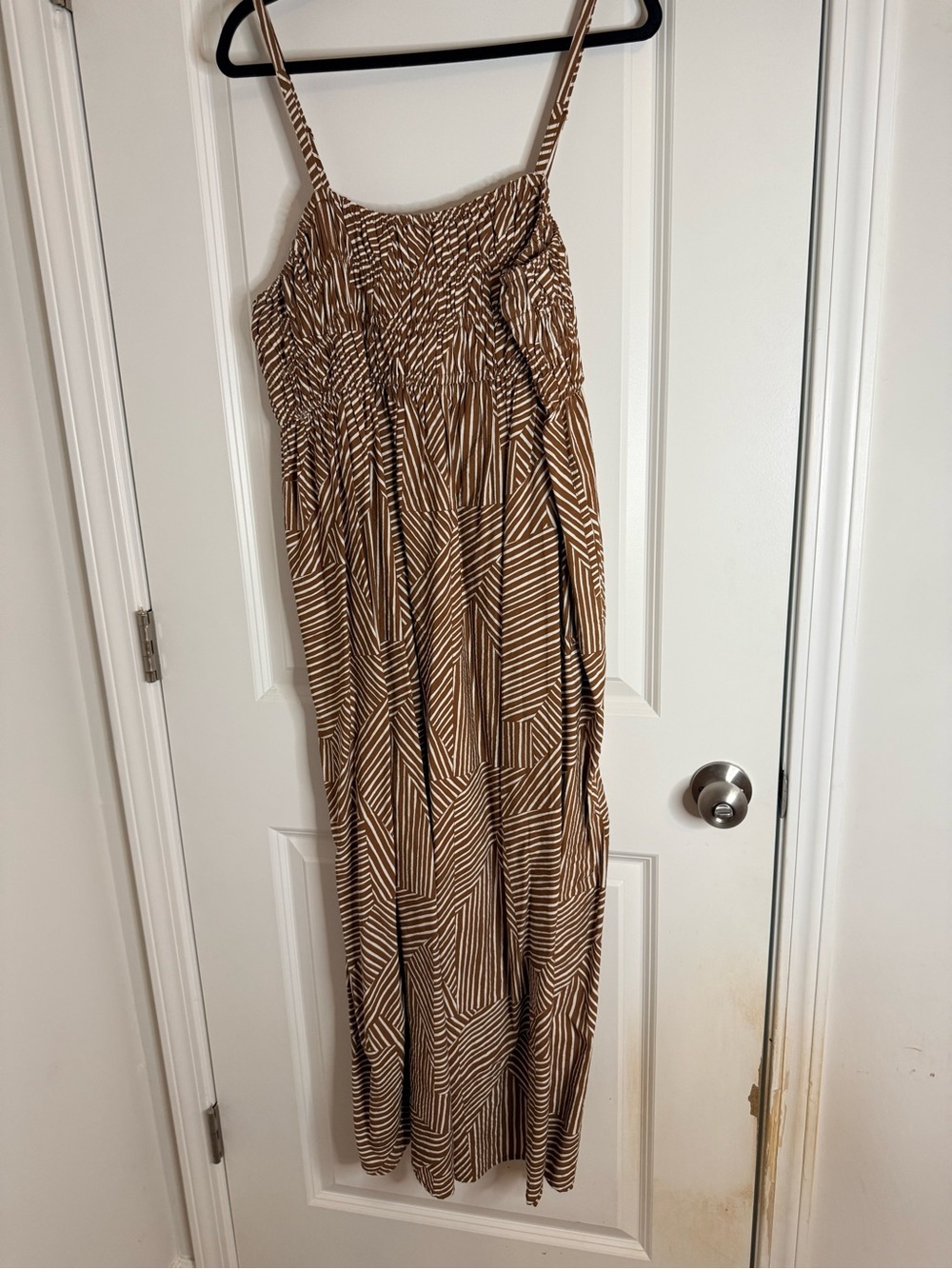 a new day Brown and Cream Geometric Maxi Dress with Spaghetti Straps